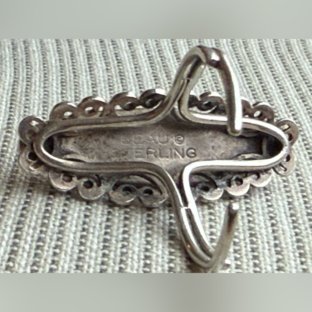 Beau Sterling Silver Red Stone Filigree Adjustable Vintage Ring - Picture 3 of 7
